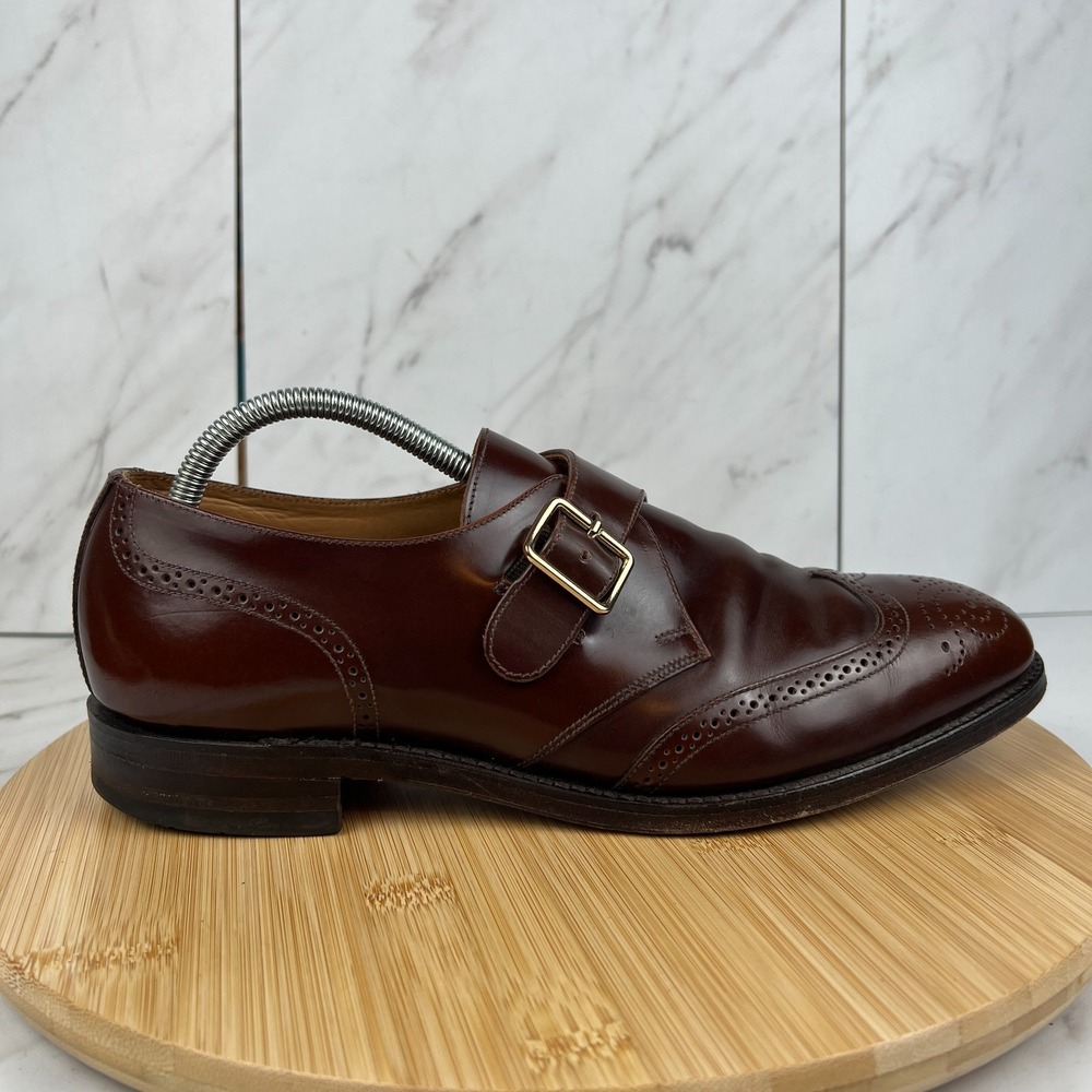 Loake Mens Size 9.5 US [8.5 UK] Brown Leather Wingtip Monk Strap Dress Shoes